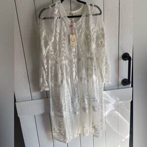 RAGA White Sheer Lace Long Sleeve Dress